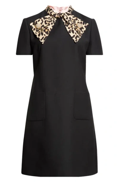 VALENTINO VALENTINO GARAVANI CREPE COUTURE MINIDRESS WITH LEOPARD PRINT SCARF