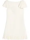 Valentino Ruffled Wool And Silk-blend Crepe Mini Dress In Beige