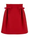 Valentino Bow-detailed Pleated Wool And Silk-blend Mini Skirt In Red