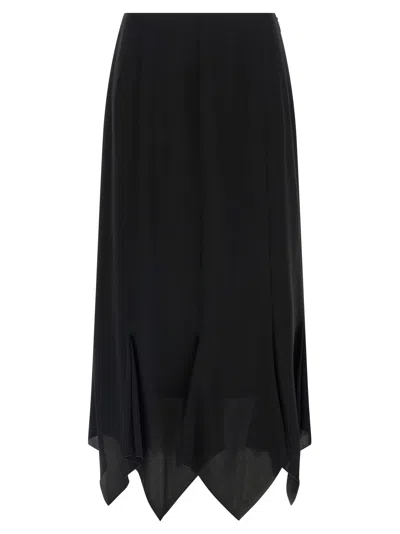 Valentino Crepe De Chine Skirt Asymmetric Hem In Black