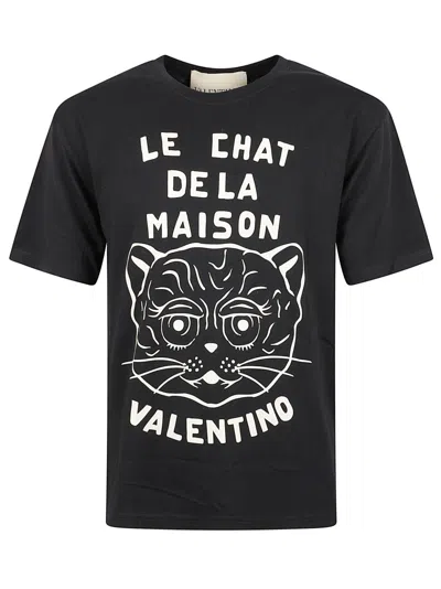 VALENTINO VALENTINO GARAVANI CREW NECK BLACK COTTON T-SHIRT