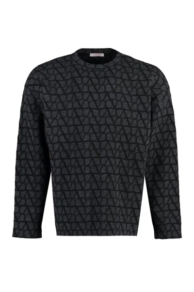 Valentino Garavani Crew-neck Wool Sweater In Gray