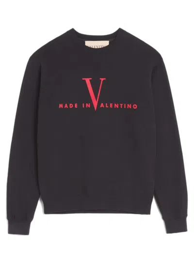 Valentino Garavani Crewneck Cotton Sweatshirt With Front Print And Elastic Ribbed Hem In Multi