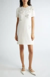 VALENTINO VALENTINO GARAVANI CROC JACQUARD SHORT SLEEVE WOOL & SILK MINIDRESS