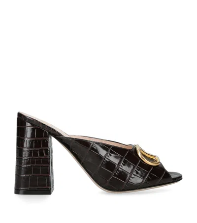 Valentino Garavani 95mm Vlogo Croc-embossed Leather Mules In Brown