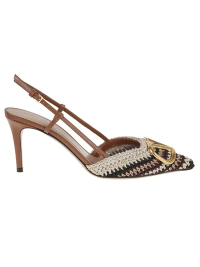 Valentino Garavani Crochet-embroidered Slingback Pumps In Brown
