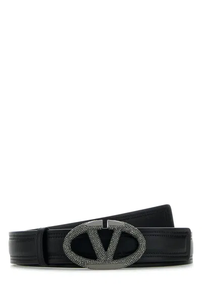 Valentino Garavani Crystal Buckle Belt In Black