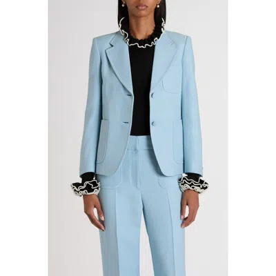 Valentino Garavani Crystal Button Crop Canvas Jacket In Blue