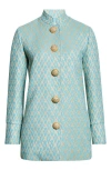 Valentino Crystal-embellished Metallic Wool-blend Jacquard Jacket In Blue/gold