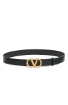 Valentino 30mm Vlogo Signature Leather Belt In Black/crystal
