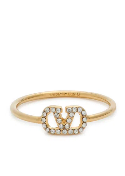 Valentino Garavani Crystal-embellished Vlogo Ring In Gold