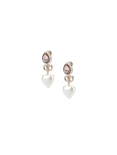 Valentino Garavani Crystal Teardrop And Heart Drop Earrings In Gold