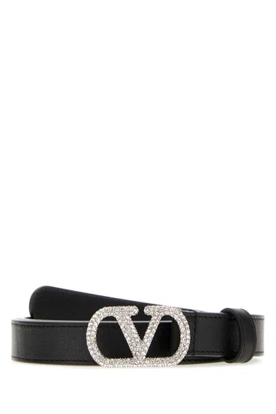 Valentino Garavani Crystal Vlogo Buckle Belt In Black