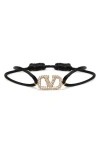 Valentino Garavani Vlogo Signature Crystal-embellished Bracelet In Nero/crystal Silver Shade