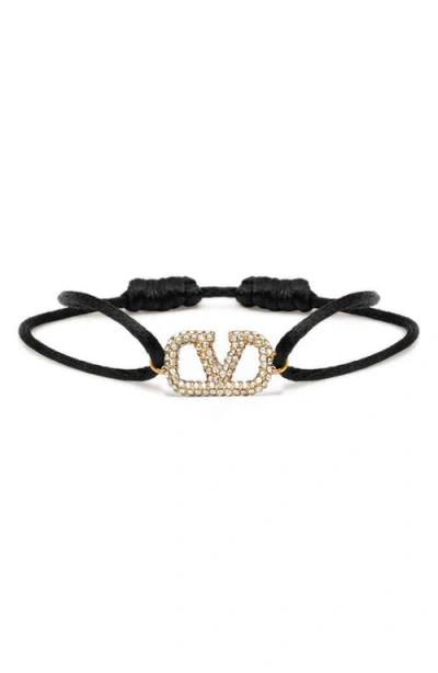 Valentino Garavani Vlogo Signature Crystal-embellished Bracelet In Black