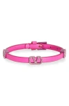 Valentino Garavani Crystal Vlogo Leather Bracelet In Uxw Pink Pp/pink Pp/rose