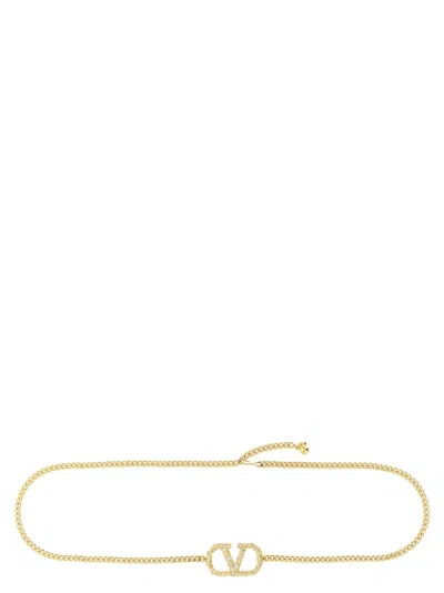 Valentino Garavani Crystal-embellished Chain Belt In Gold