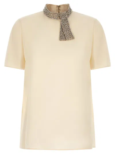 Valentino Garavani Crystal-embellished Collar Blouse In Cream