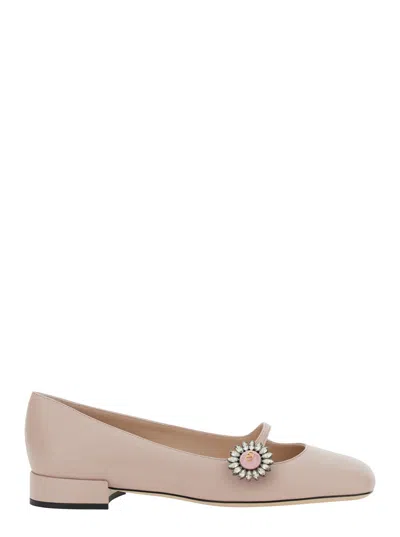 Valentino Garavani Crystal-embellished Goat Leather Ballet Flat In Pink