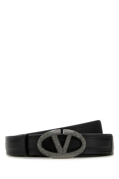 Valentino Garavani Crystal-embellished Vlogo Buckle Belt In Neroblackdiamond