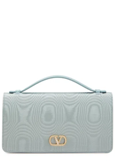 Valentino Garavani Crystal-embellished Vlogo Moiré Wallet-on-chain In Blue