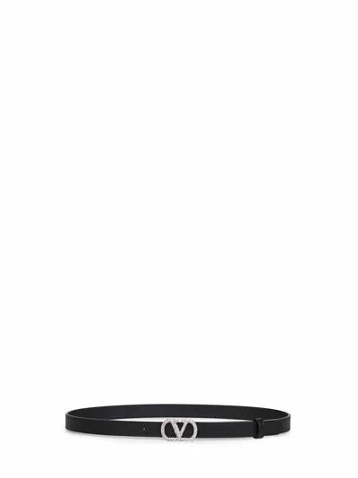 Valentino Garavani Crystal-embellished Vlogo Signature Belt In Black
