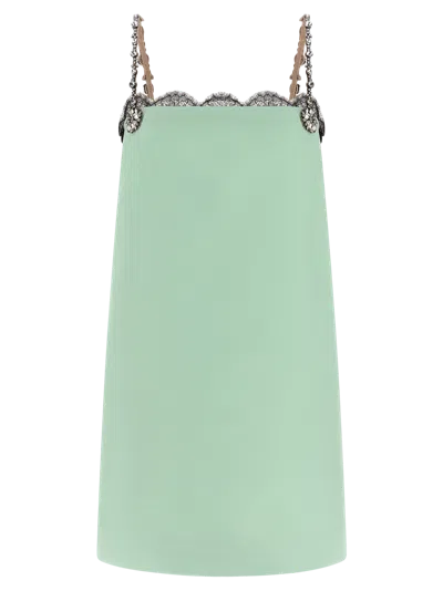 Valentino Garavani Crystal-embroidered Lace Dress In Green