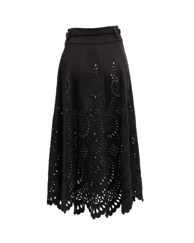 Valentino Garavani Laser-cut Floral Midi Skirt In Black