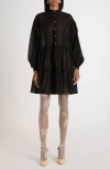 Valentino Garavani Daisy Eyelet Tiered Long Sleeve Dress In Black