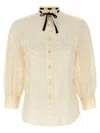 Valentino Embroidered Bow Stand Collar Long Sleeve Top In Neutral