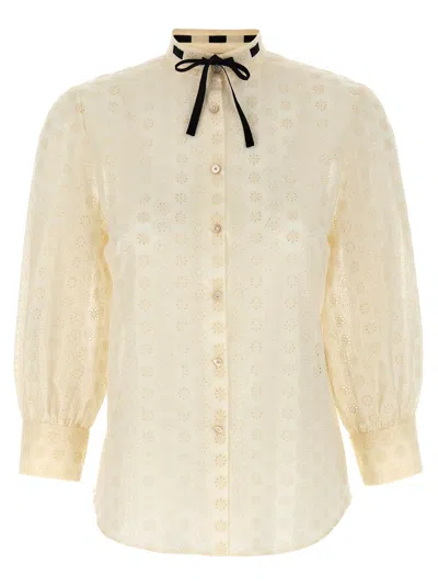 Valentino Garavani Daisy Sangallo With Grosgrain Bow Blouse In Cream