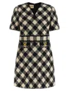 Valentino Vgold Checked Tweed Minidress In Black