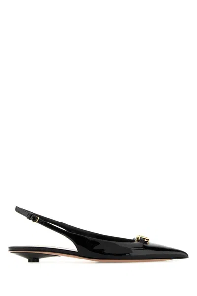 Valentino Garavani Black Leather Vlogo The Bold Edition Ballerinas