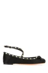 Valentino Garavani Rockstud Satin Ballet Flats In Black
