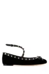 Valentino Rockstud Satin Ballet Flats In Black