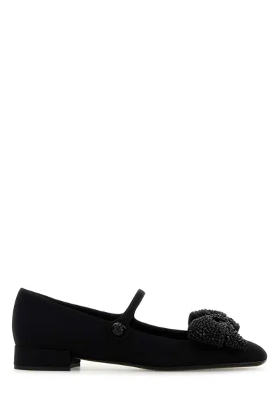 Valentino Garavani Crystal Bow Mary Jane Ballerina Flats In Black