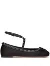 Valentino Garavani Rockstud Bow Detailed Ballerina Shoes In Black