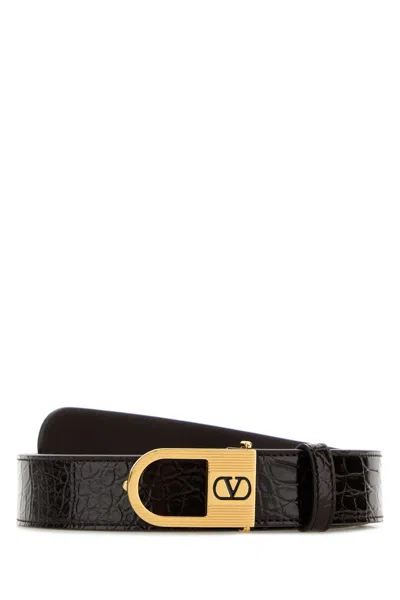 Valentino Garavani Dark Brown Leather Vlogo Signature Belt In Pattern