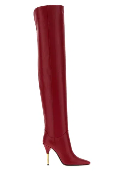 Valentino Garavani Deboot Leather Boots With 10.5 Cm Heel In Red