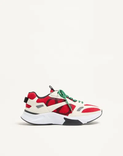 Valentino Garavani Demivee Trainer In Mesh Fabric With Suede Inserts In Multi