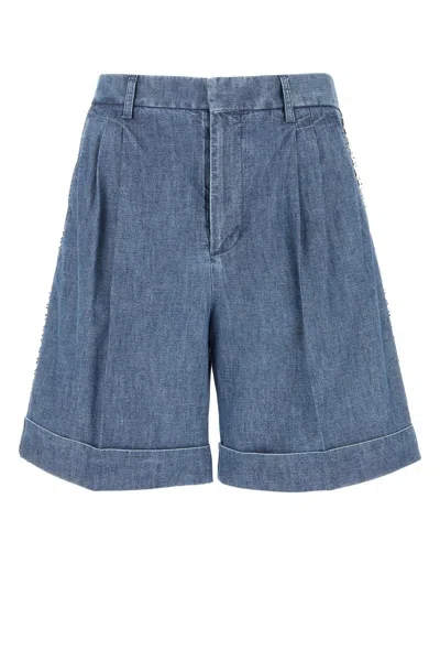 Valentino Garavani Denim Bermuda Shorts In Blue
