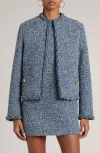 Valentino Sky Blue Tweed Crewneck Jacket In Blue Denim/azzurro/bianco