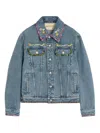 Valentino Denim Jacket With Multicolor Embroidery In Blue
