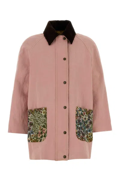 Valentino Garavani Denim Jacket With Linen Blend Lining In Pink