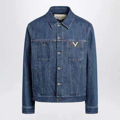 Valentino Garavani Denim Jacket With V-gold Detail In Blue