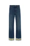 Valentino Heart Court Straight Jeans With Embroidered Hem