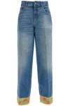 Valentino Wide Leg High Waist Jeans With Colorful Trim In Medium Blue