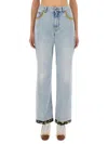 Valentino Floral Hem Wide Leg Jeans In Blue