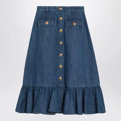 Valentino Garavani Denim Midi Skirt In Blue