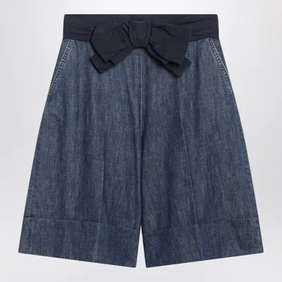 Valentino Garavani Denim Mini Bermuda Shorts With Oversized Bow In Blue